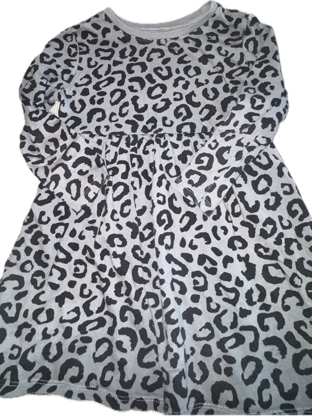 Grey & Black Leopard Print Long Sleeve Dress